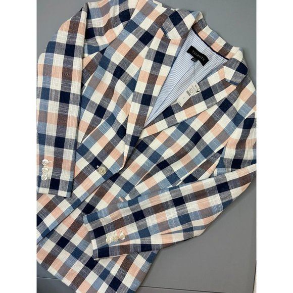 Talbots women's 6 pink navy blue plaid long sleeve single button suit blazer NWT - Picture 1 of 8